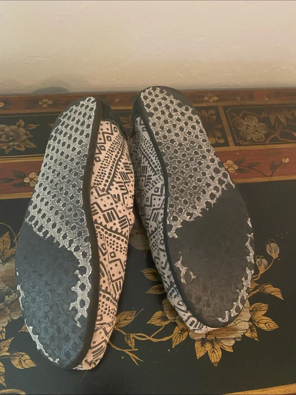 TOMS Aztec Slip-On Loafers in Black & Cream